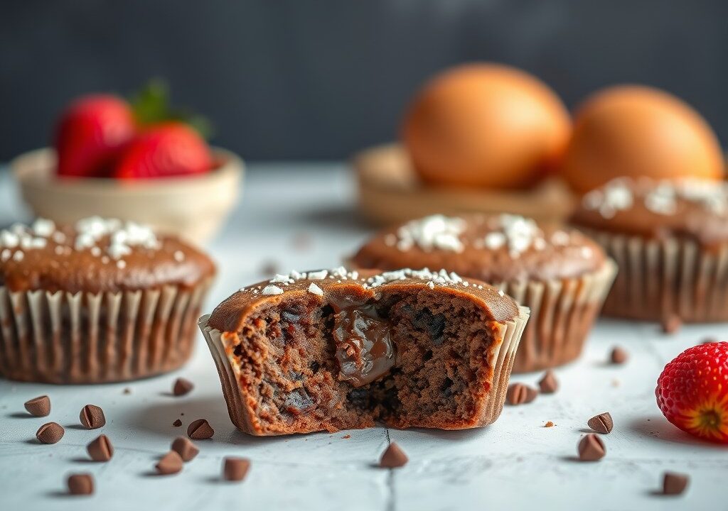 Warme gevulde chocoladecakejes, AI-gegenereerde illustratie