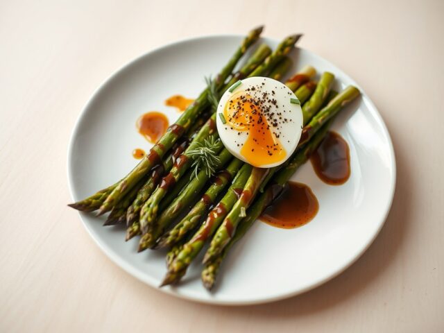 Warme groene asperges met rozemarijndressing