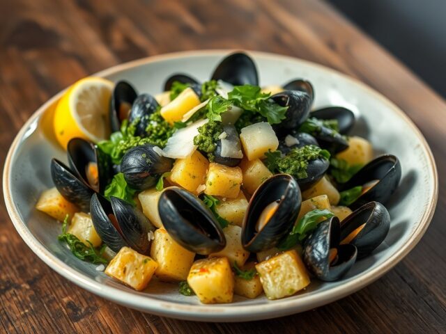 Warme mossel-aardappelsalade met pistou