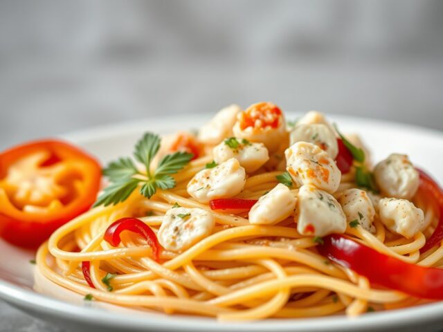 Warme pastasalade met krab