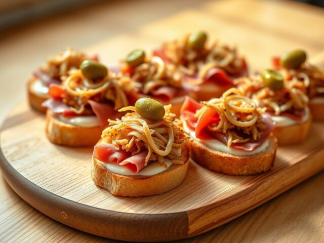 Warme pastrami zuurkool crostini