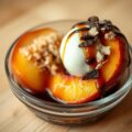 Warme perzik met mascarpone en rum