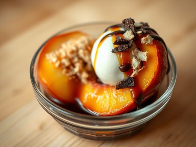 Warme perzik met mascarpone en rum