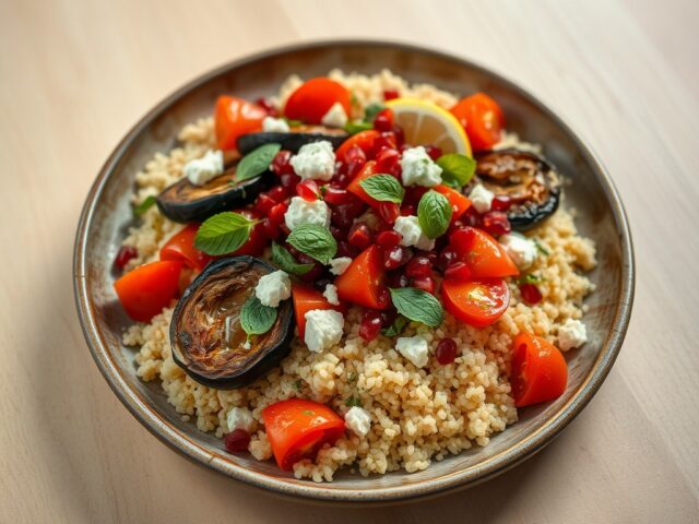 Warme salade met geroosterde aubergine