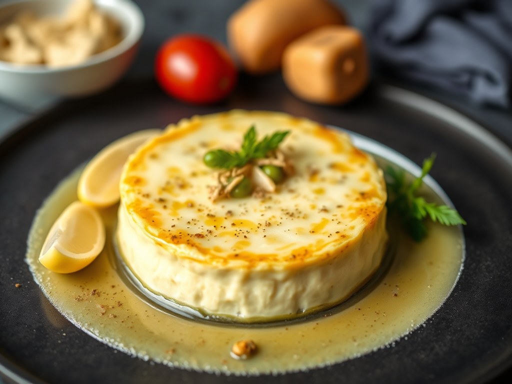 Warme tweekleurige flan van asperges, AI-gegenereerde illustratie