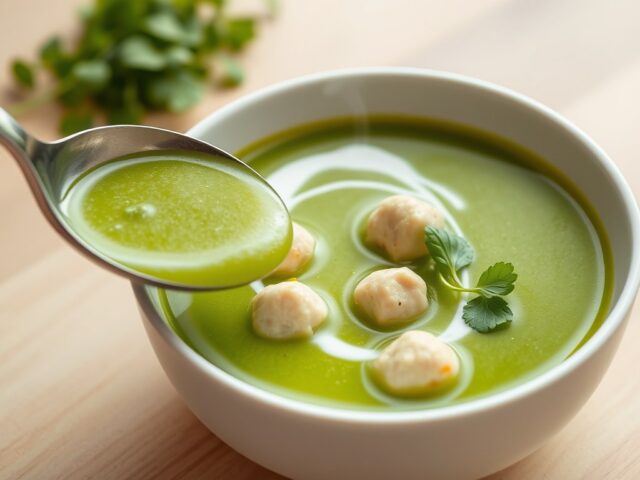 Waterkerssoep met kip limoenballetjes