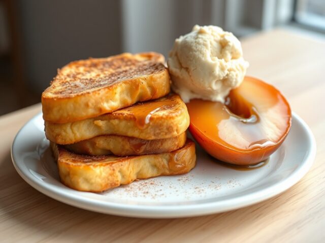 Wentelteefjes met peertjes en karamel-speculaasijs