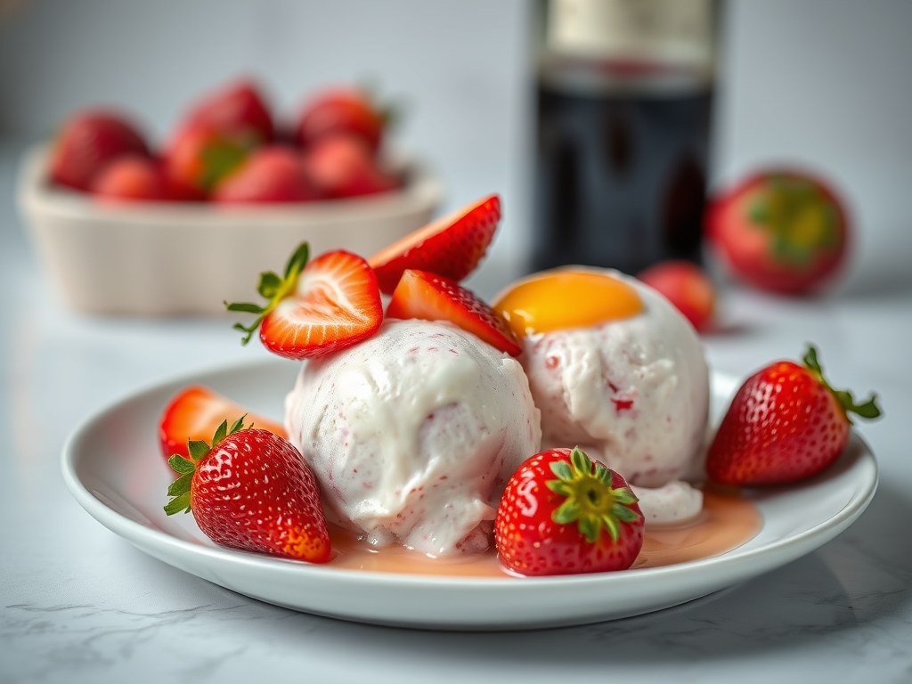 Wijnijs met aardbeien, AI-gegenereerde illustratie