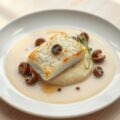 Wijting met eekhoorntjesbrood, knolselderpuree en kalfsfond