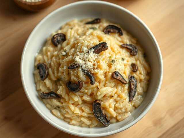 Wilde paddestoelenrisotto met truffelolie.