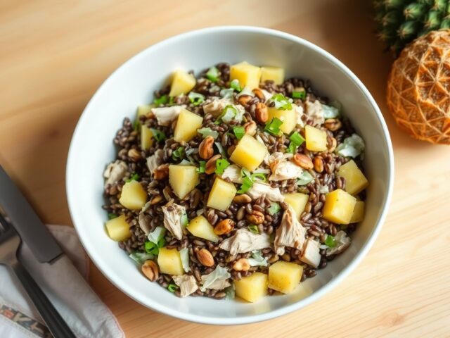 Wilde rijstsalade met kalkoen en ananas