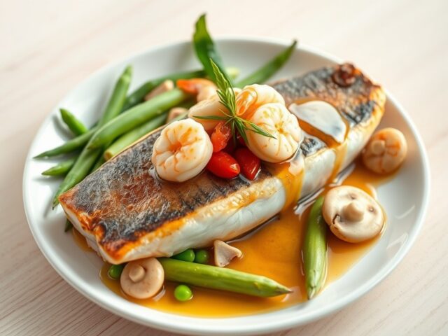 Wilde zeeforel met garnaaltjes en beurre noisette