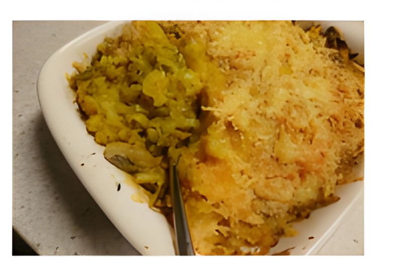 (Winterwarme) Chinese koolovenschotel met gehakt, champignons en kerrie.