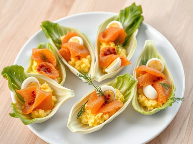 Witlof met gerookte zalm en roerei