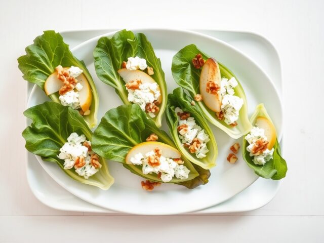 Witlofblaadje met gorgonzola, peer en walnoot