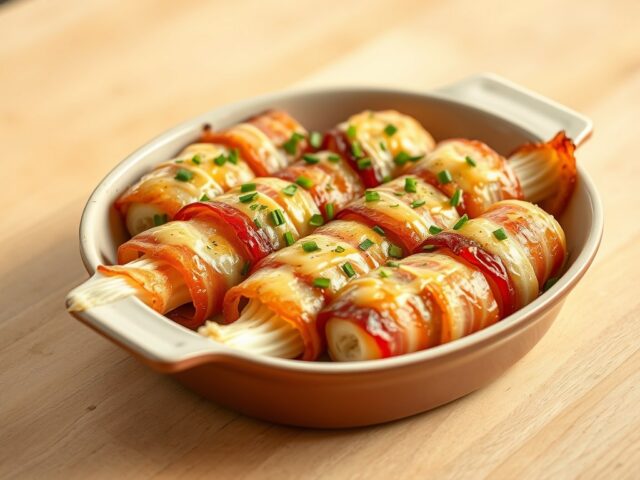 Witlofrolletjes met mager spek en kaas