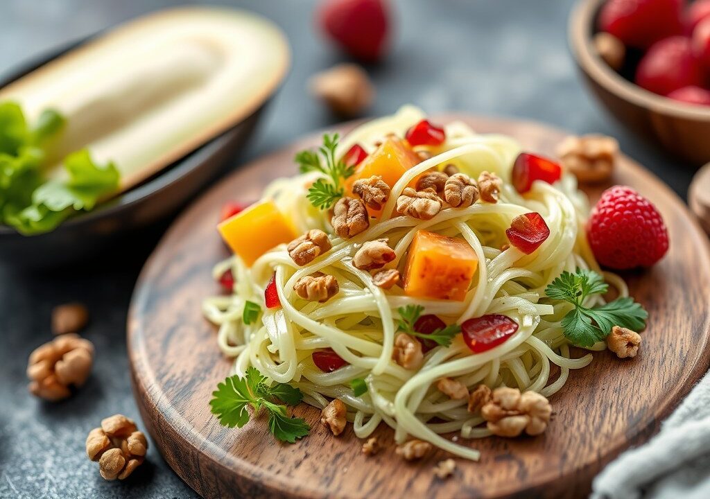 Witlofsalade met ananas en walnoten, AI-gegenereerde illustratie