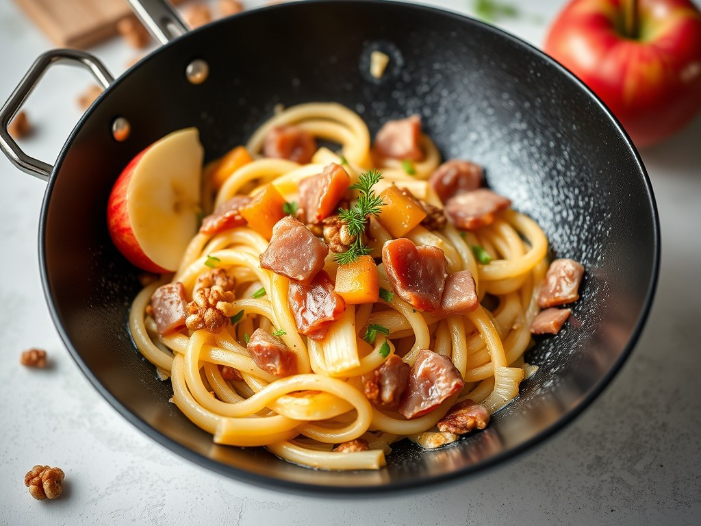 Witlofsalade met appel en gerookte ham, AI-gegenereerde illustratie