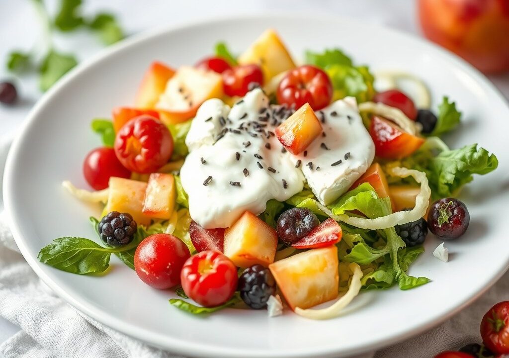 Witlofsalade met fruit en kaas, AI-gegenereerde illustratie
