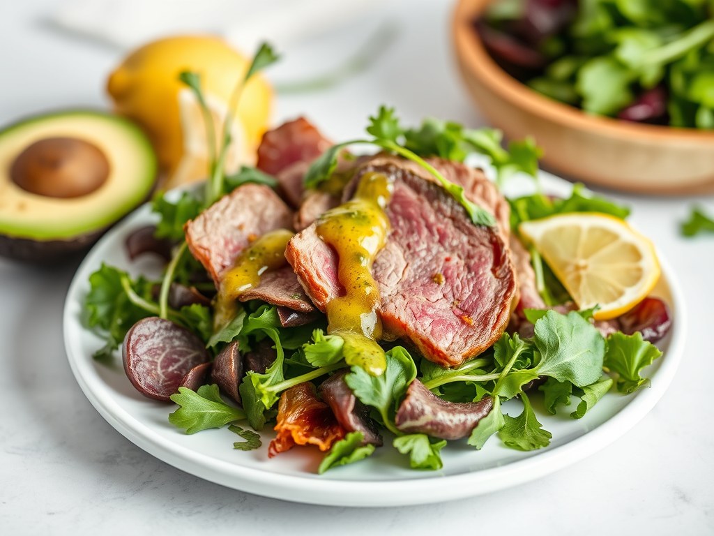 Witlofsalade met rosbief en citroenvinaigrette, AI-gegenereerde illustratie