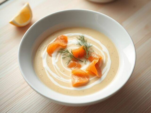 Witloofroomsoep met gerookte zalm
