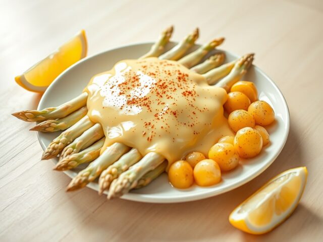 Witte asperges in een Hollandaise saus