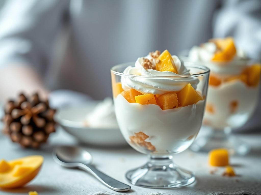 Witte chocolade nougatparfait, AI-gegenereerde illustratie