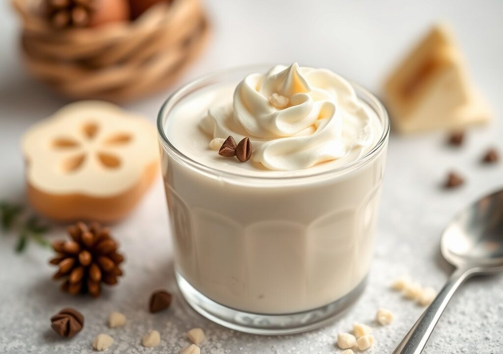 Witte chocolademousse, AI-gegenereerde illustratie