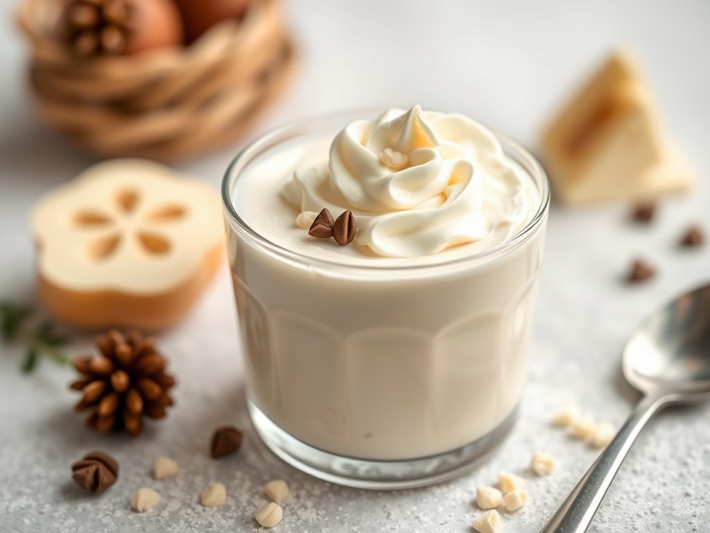 Witte chocolademousse, AI-gegenereerde illustratie