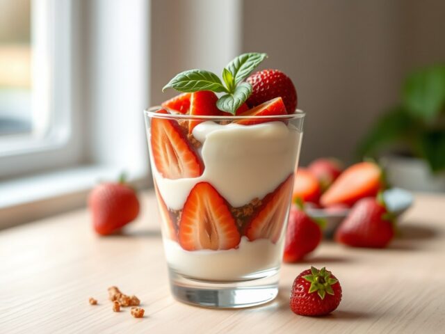 Witte chocolademousse met aardbeien en speculaas