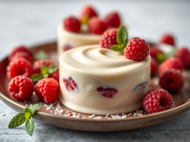 Witte-chocolademousse met frambozen