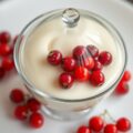 Witte chocolademousse onder een glazen dakje