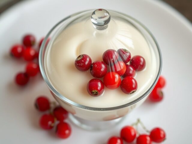 Witte chocolademousse onder een glazen dakje