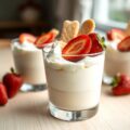 Witte chocoladesyllabub met aardbeien