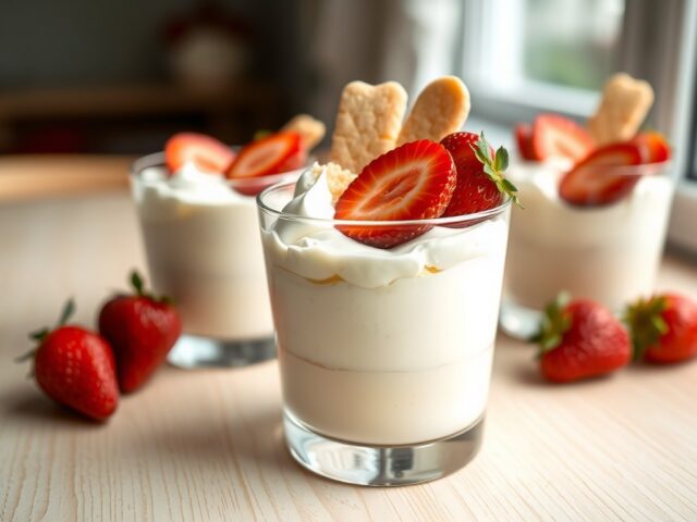 Witte chocoladesyllabub met aardbeien