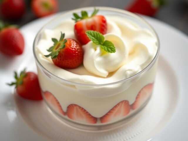 Witte chocoladesyllabub met aardbeien