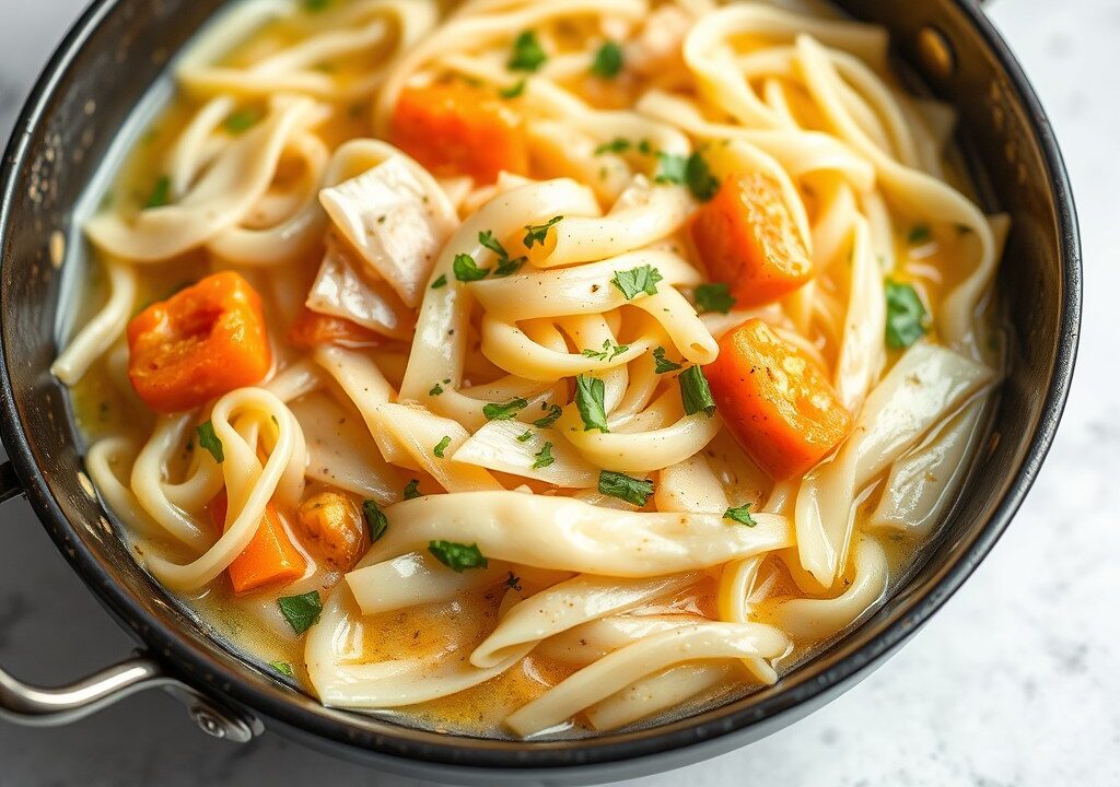 Witte koolsoep met pasta, AI-gegenereerde illustratie