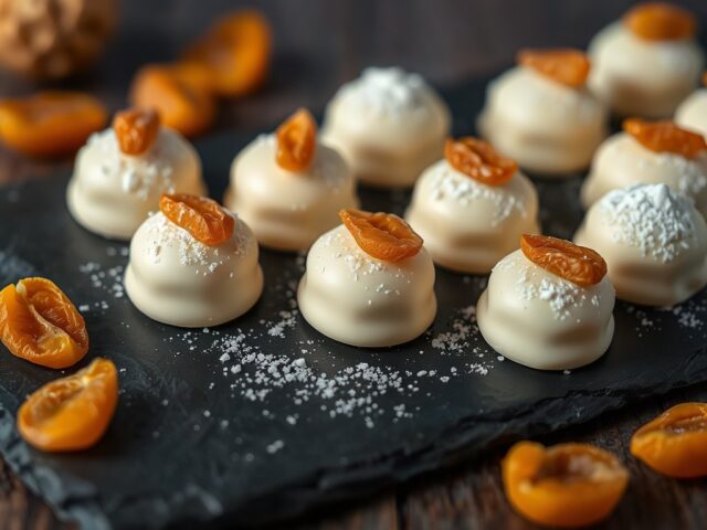 Witte pralines met chocola en abrikozen