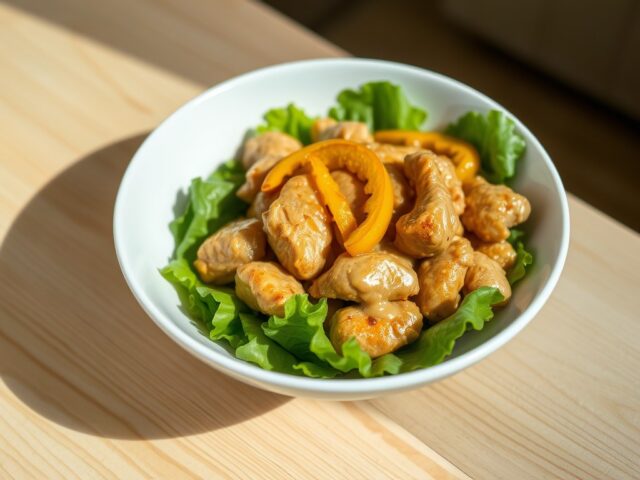 Wok met kip, appel en gele paprika