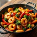 Wok met reuzengarnalen
