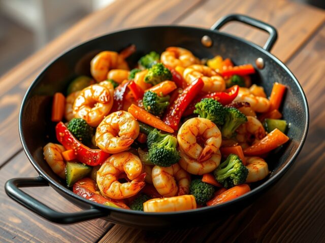 Wok met reuzengarnalen