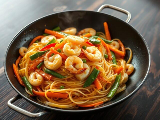 Wok met scampi’s