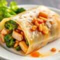 Wok Roll met kip en broccoli in sinaasappel-pindas