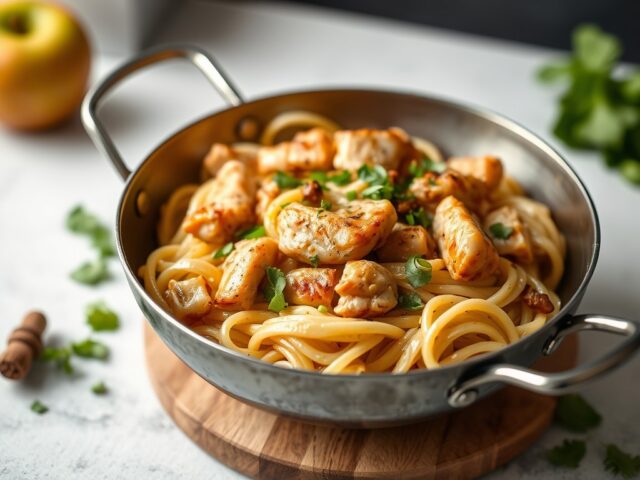 Wok van witloof, appel en kip — AI-gegenereerde illustratie