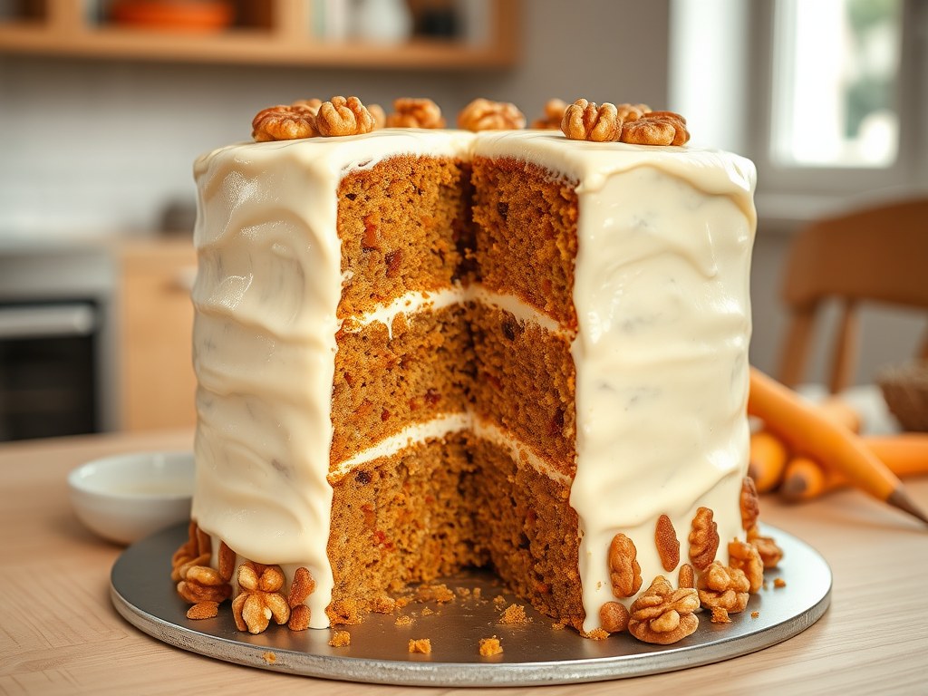 Wortelcake met glazuur, AI-gegenereerde illustratie