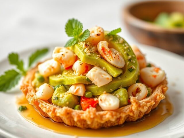 Wortelmousse met avocado en krab