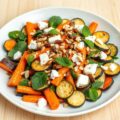 Worteltjes met geitenkaas, courgettes, munt en amandelen