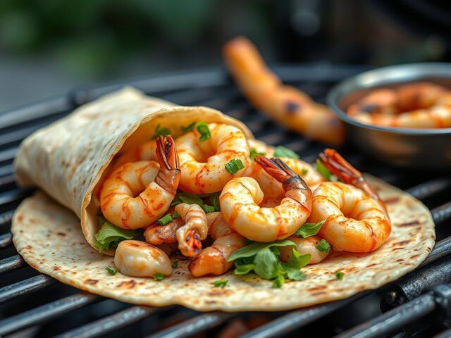 Wrap met roerei en Hollandse garnalen