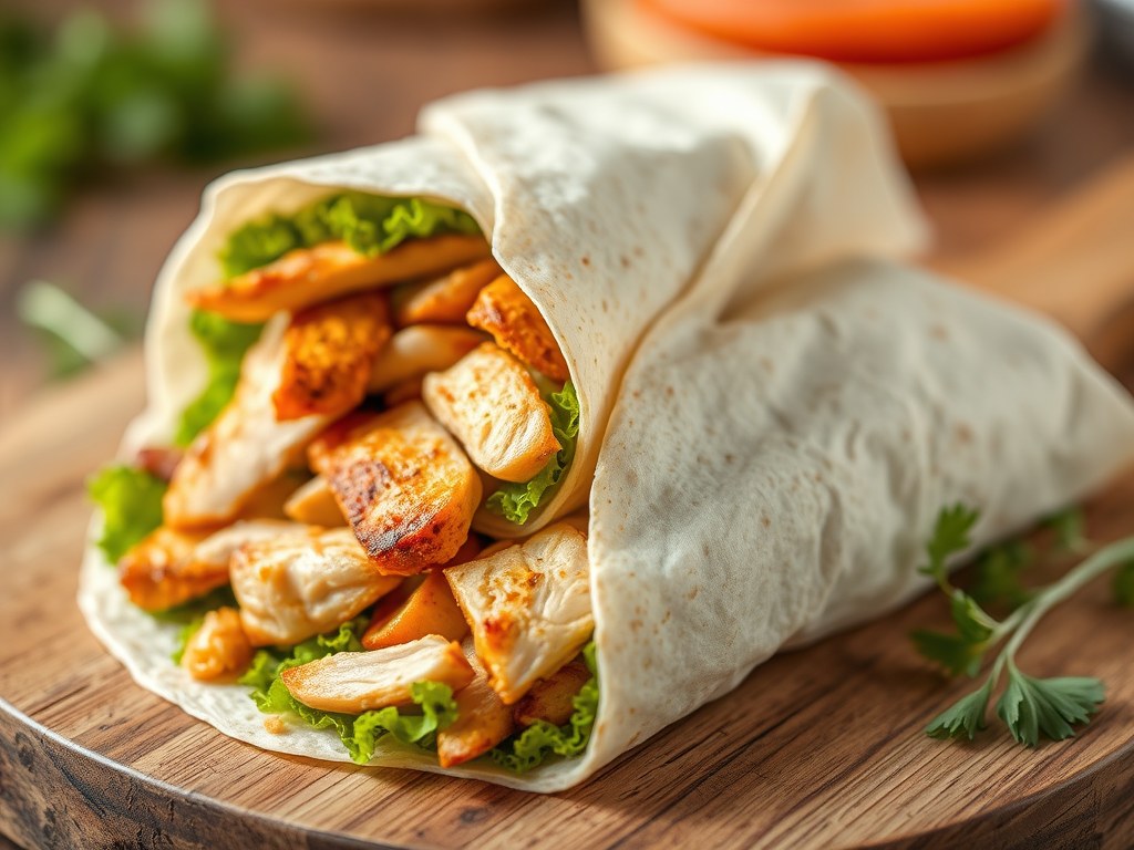 Wraps met gerookte kip, AI-gegenereerde illustratie