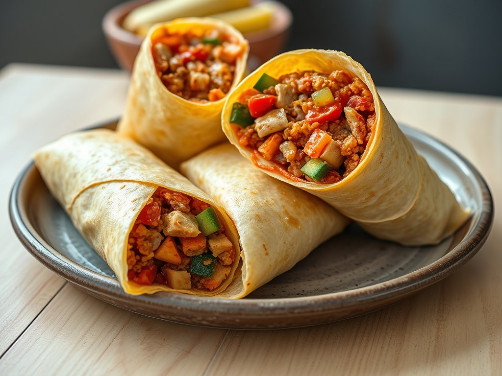 Wraps met kip en tomatensaus, AI-gegenereerde illustratie